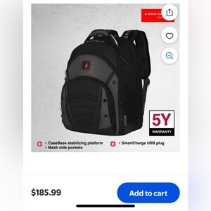 Wenger Black and Gray Sporty Laptop Backpack